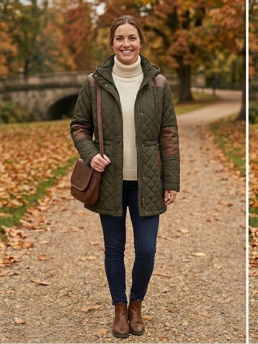 Lauren Ralph Lauren Quilted Hooded Puffer Jacket - Olive Green with Brown Trim - Picture 6 of 6